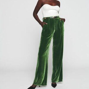 Reformation Petites Wes Velvet Pant Palm Green - Size 0P